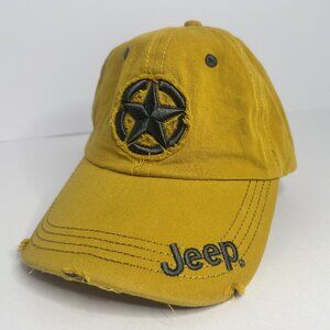 JEEP Distressed Star 3-D logo Adjustable Hat Cap Yellow Gold Official Licensed